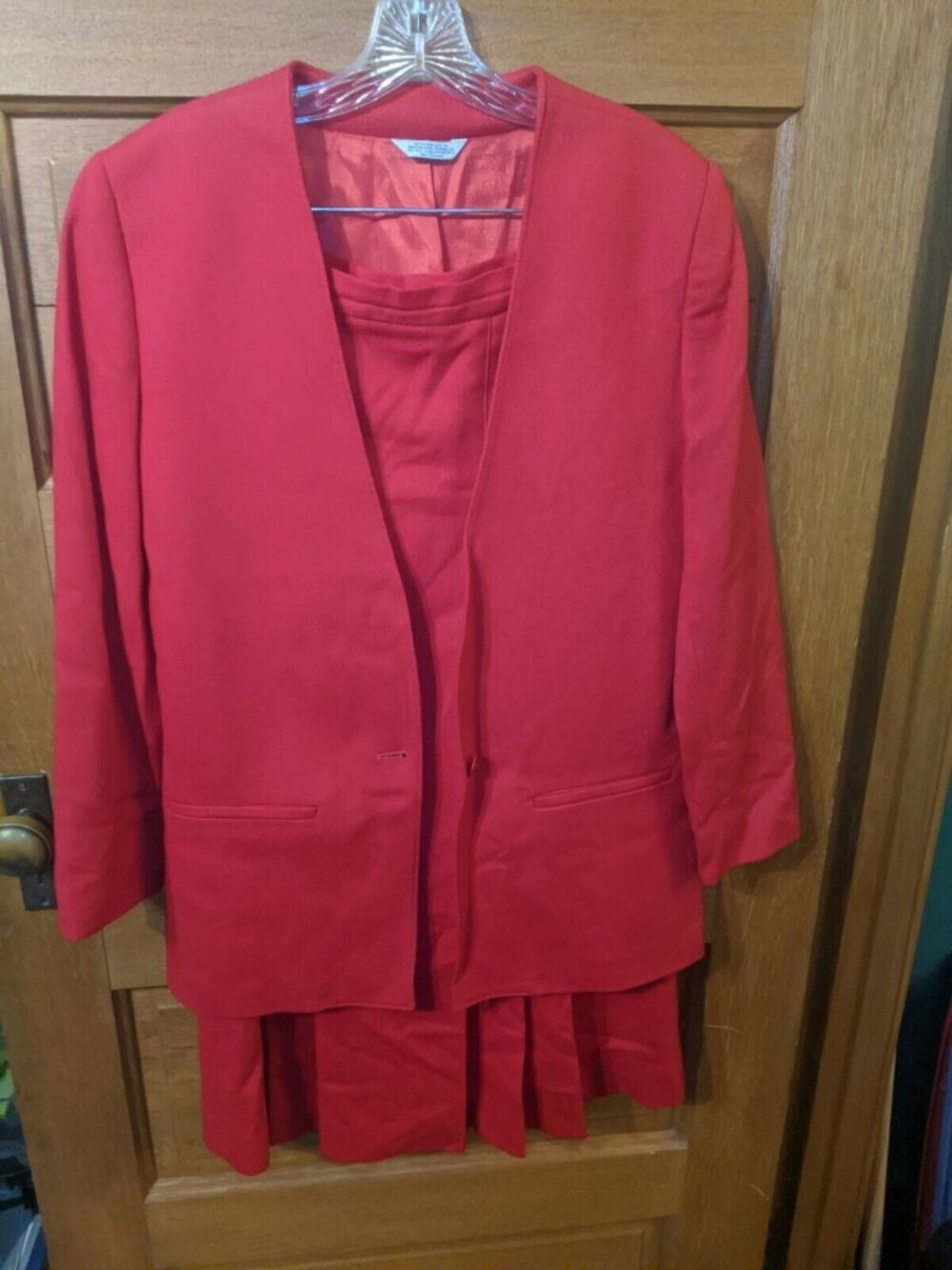 East Bank Ltd Skirt Suit Wool Blend Red Long Blazer Skirt Size 10M